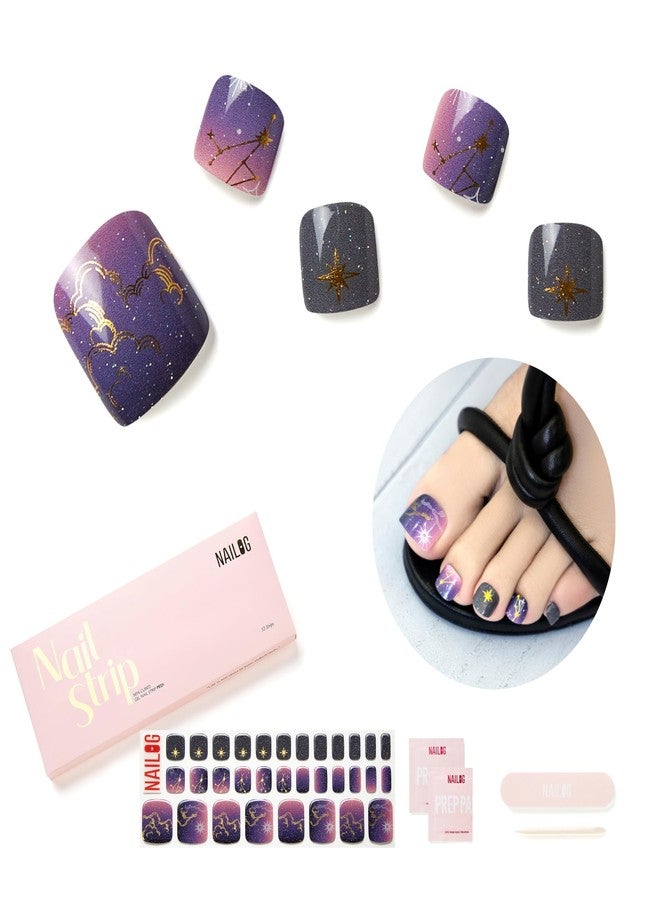 NAILOG Semi Cured Gel Nail Strips Toes - NAILOG 32 Pcs Cosmos Stars Gel Toe Nail Stickers Extra Long Pedicure Nail Strips with Glossy Gel Finishing for Summer Blue, Constellation - Image 1